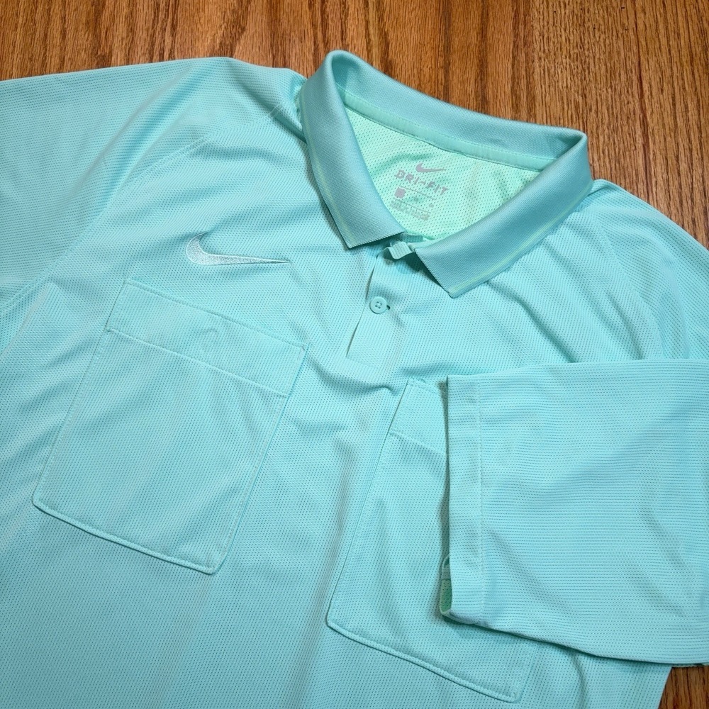 Nike Dri-Fit Soccer Referee Polo Shirt Men's XL Turquoise Pockets AA0735-354